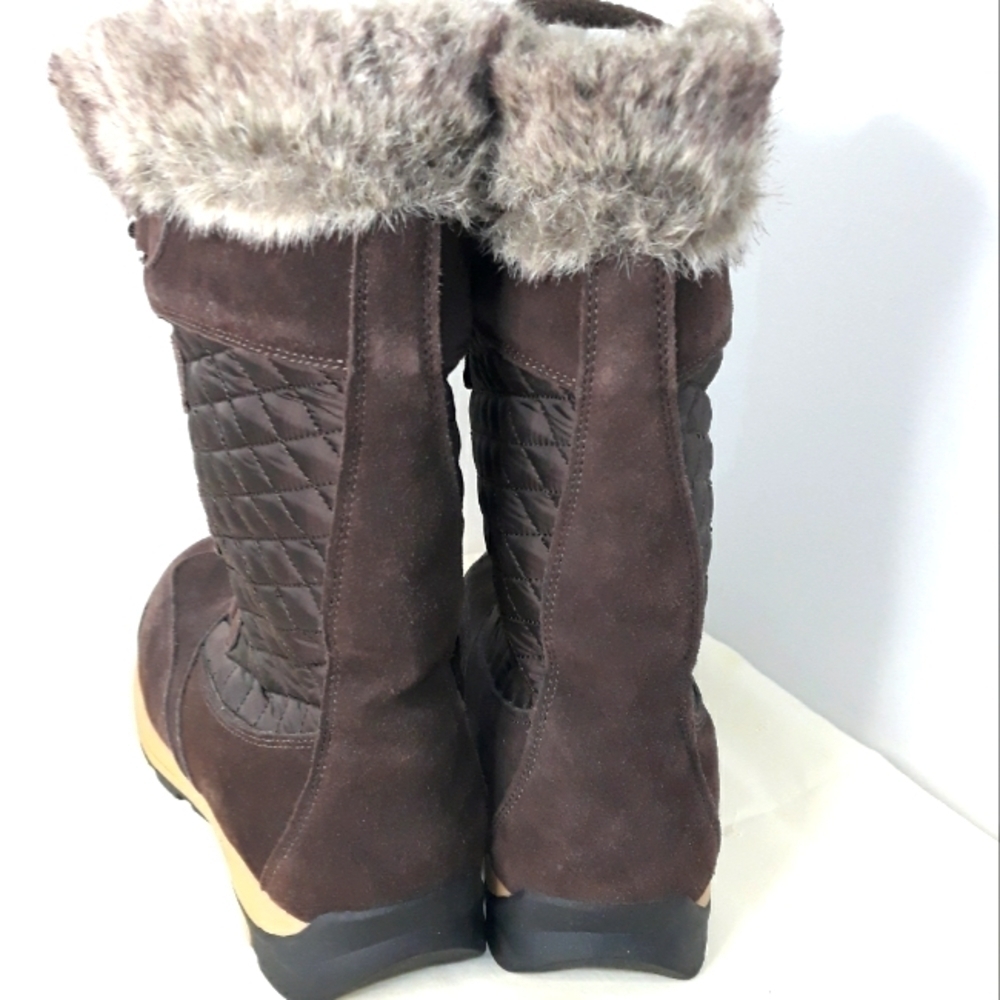 Land's End Women's Suede & Quilted  Brown Fur Trim Fleece Lined Boots Size 10B - Picture 6 of 11